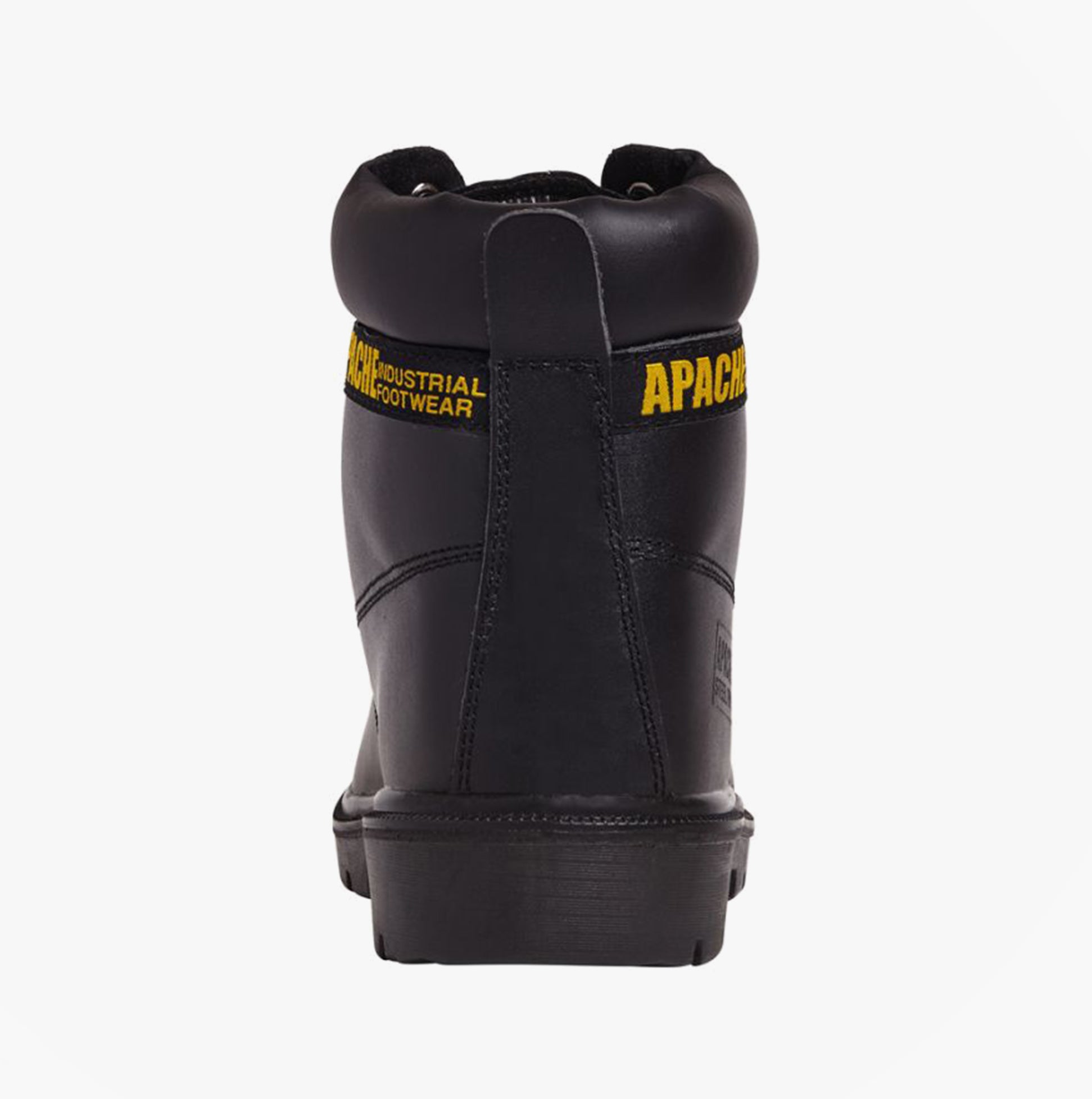 Apache AP300 Unisex Boots Black rear view showing ankle height and logo details.