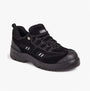 Apache AP302SM Unisex Trainers Black side view showing suede leather upper and rubber sole for safety training.