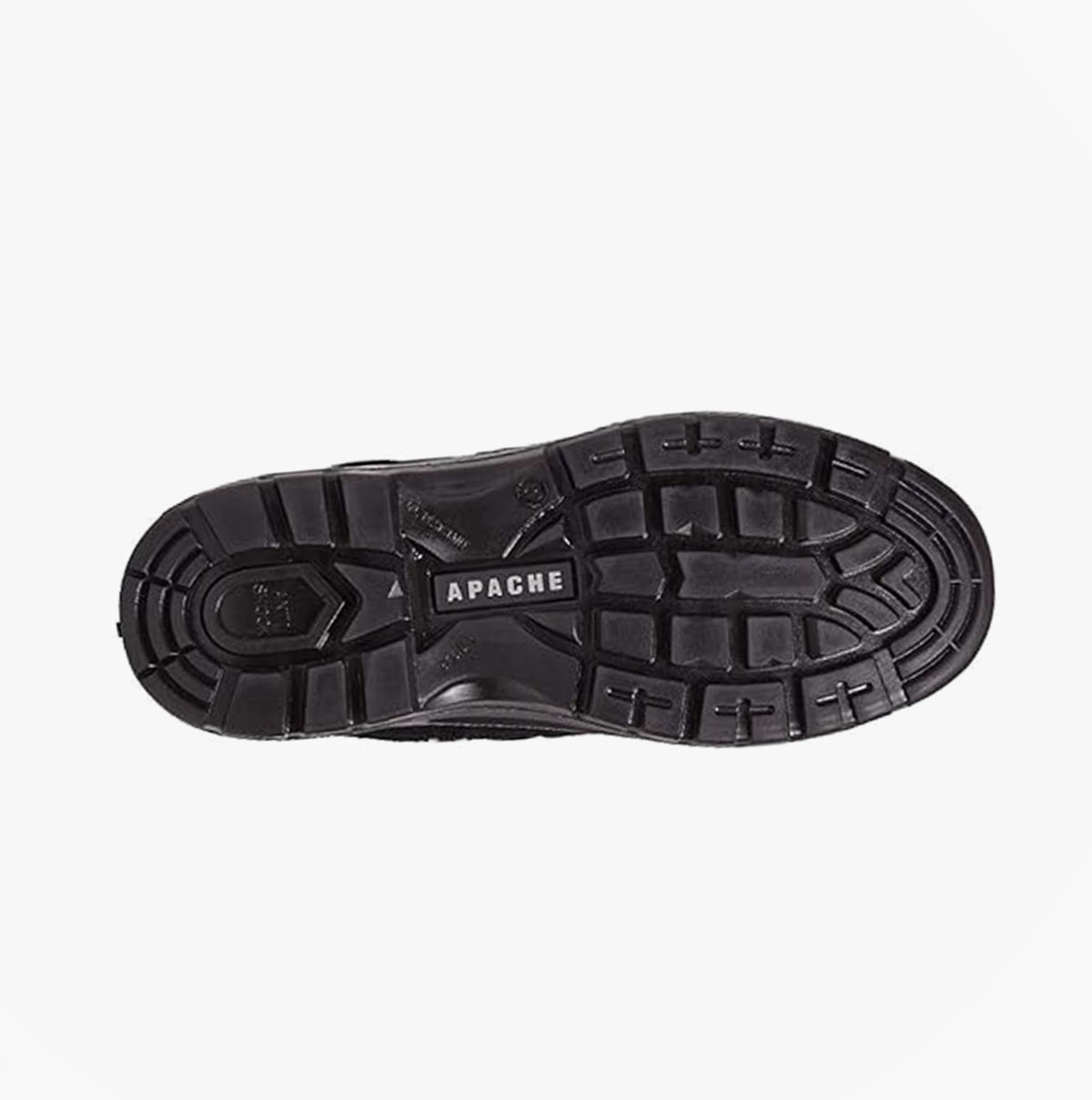 Apache AP302SM Unisex Trainers Black bottom view showing rubber sole with anti-slip features and Apache logo.
