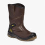 Apache AP305 Unisex Rigger Boots Brown - Side view of sturdy brown leather pull-on boots, featuring a durable rubber sole.