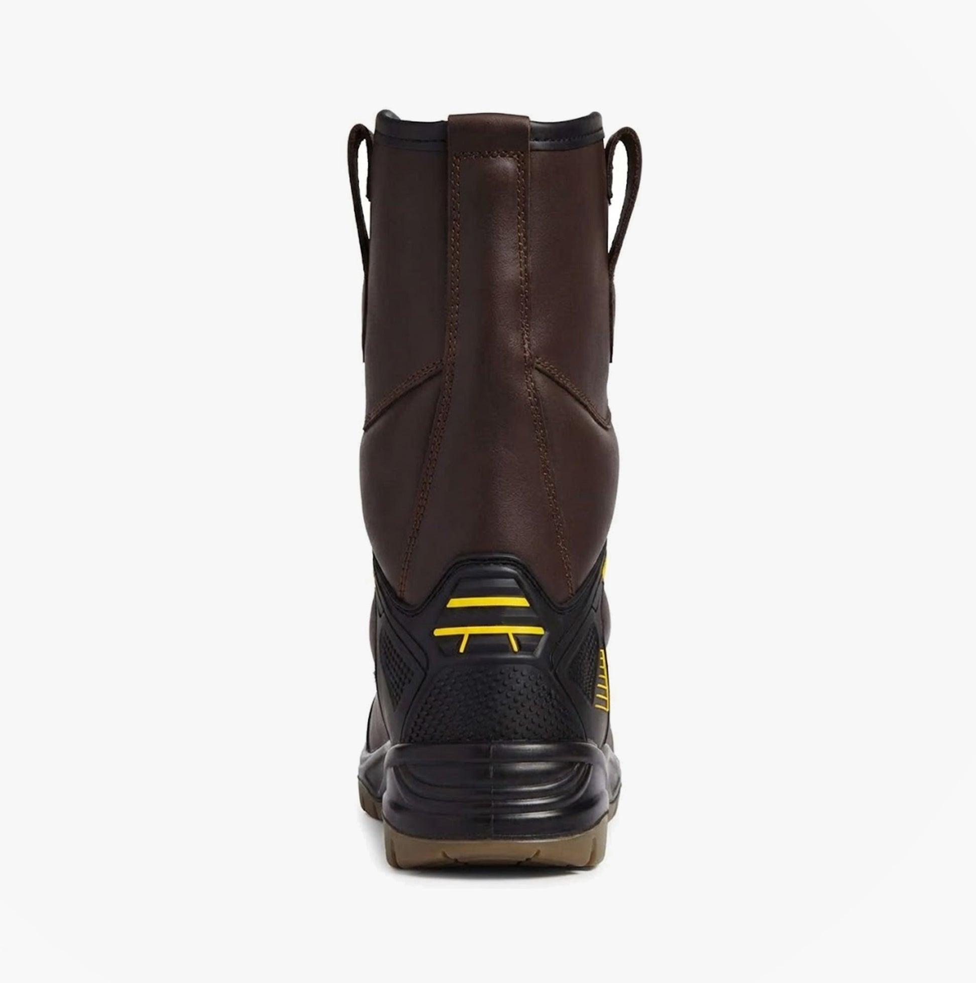 Apache AP305 Unisex Rigger Boots Brown back view showing leather upper and rubber sole features.