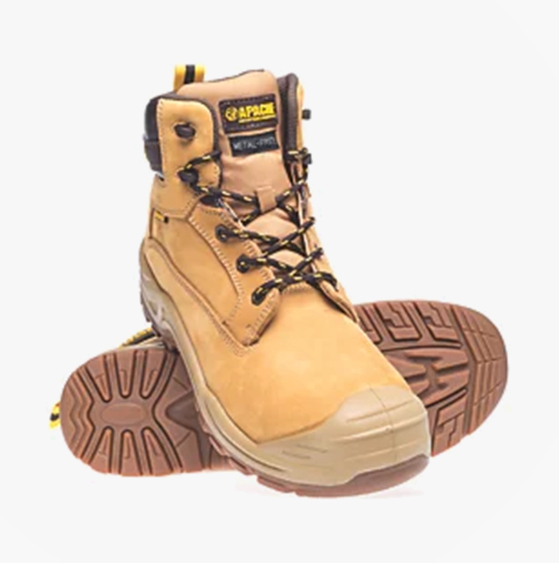Apache ARIZONA Unisex Boots Honey side view showcasing nubuck upper and rubber sole, featuring lace-up closure and safety features.