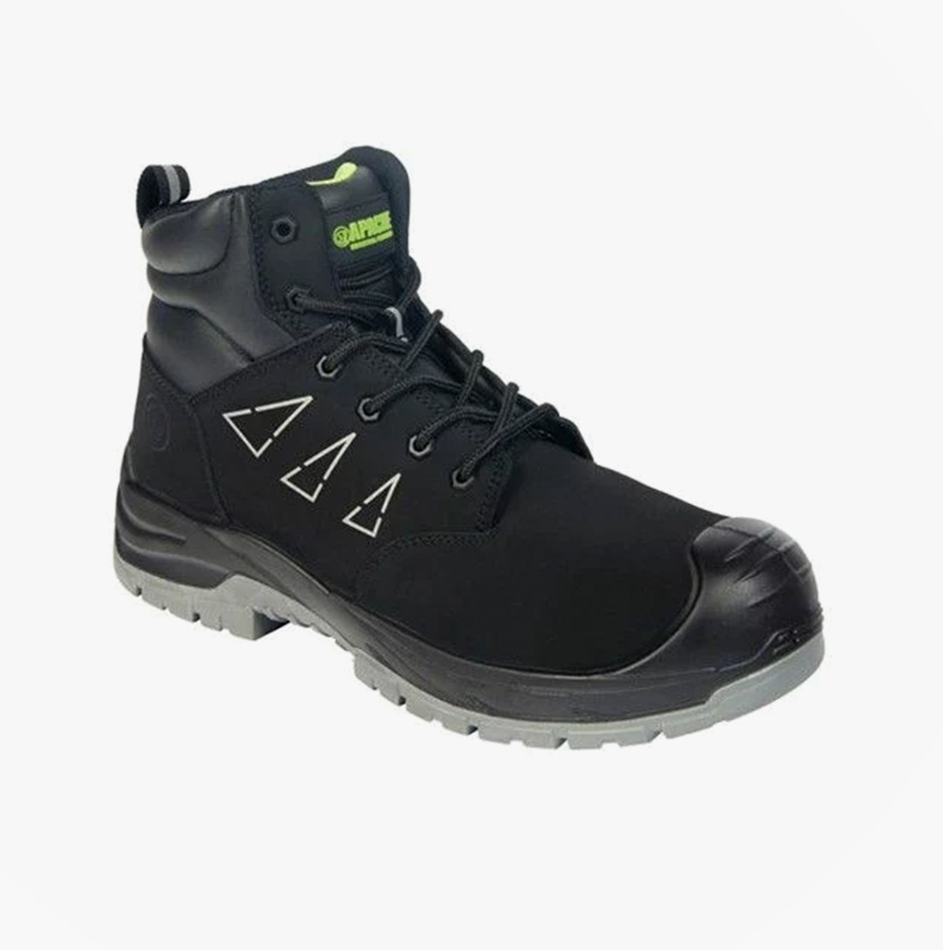 Apache ARMSTRONG Unisex Boots Black side view showing lace-up design and rubber sole on a white background.