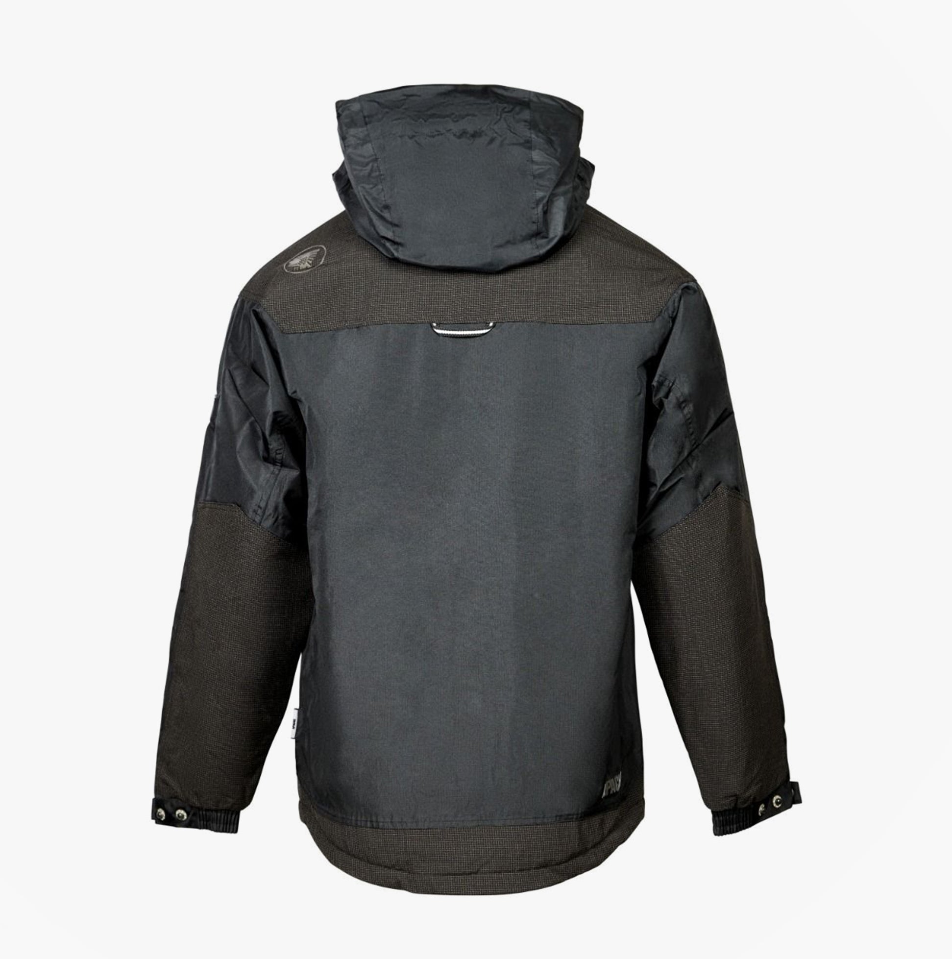 Apache ATS Mens Waterproof Coat Black back view showing hood and padded design, 100% polyester, regular fit.