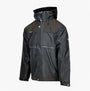 Apache ATS Mens Waterproof Coat Black, side view, hooded jacket, 100% polyester, padded for warmth, elasticated cuffs, drawcord hem.