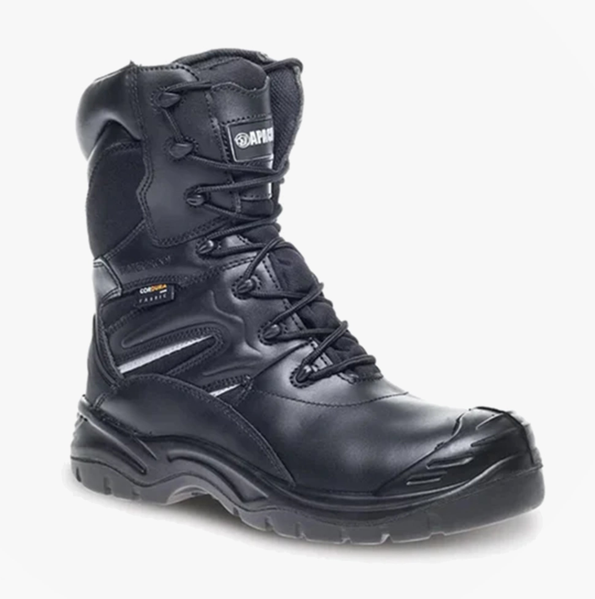 Apache COMBAT Unisex Boots Black side view showing lace-up closure and safety features.