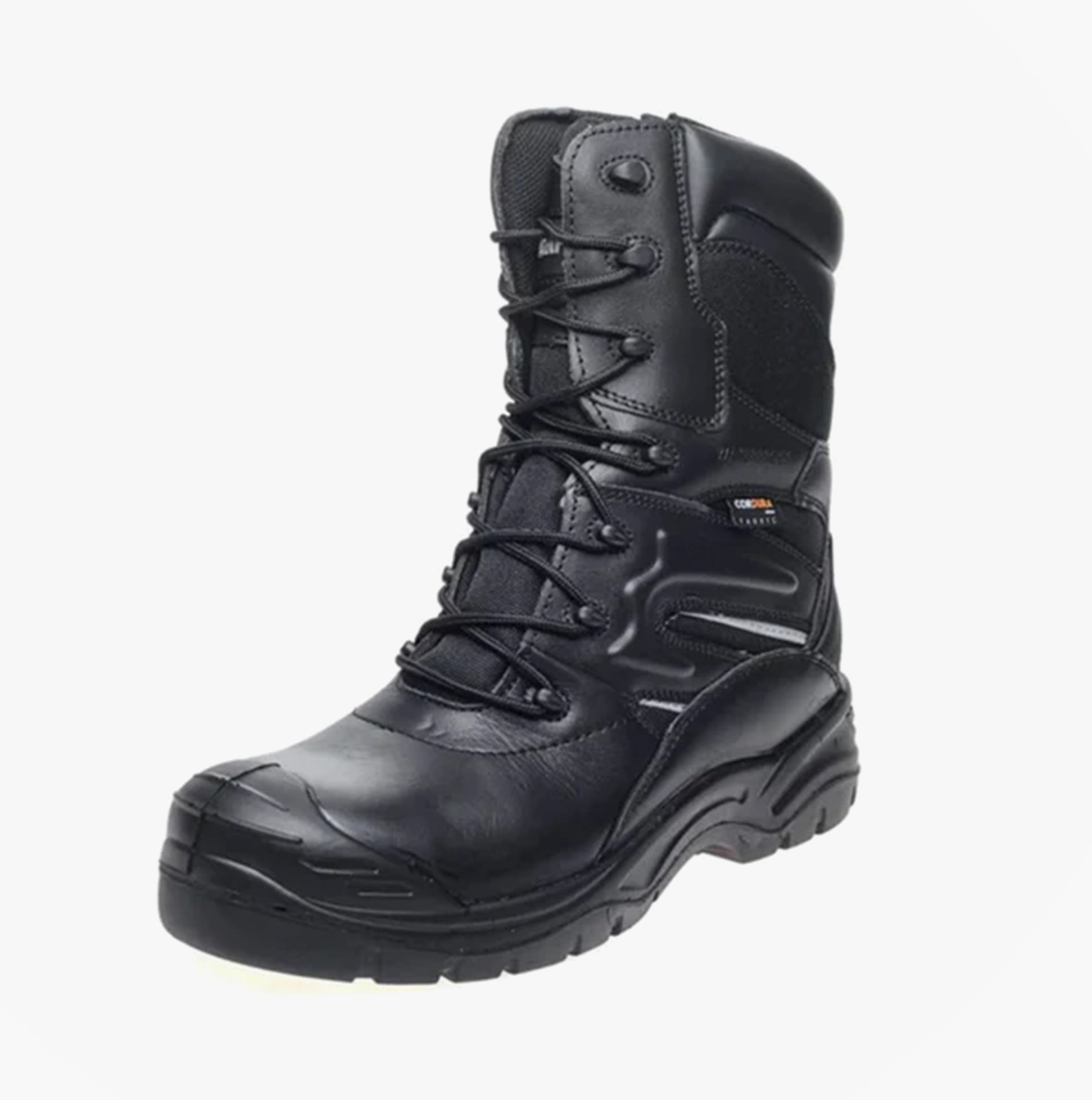 Apache COMBAT Unisex Boots Black side view featuring lace-up closure and ankle height design.