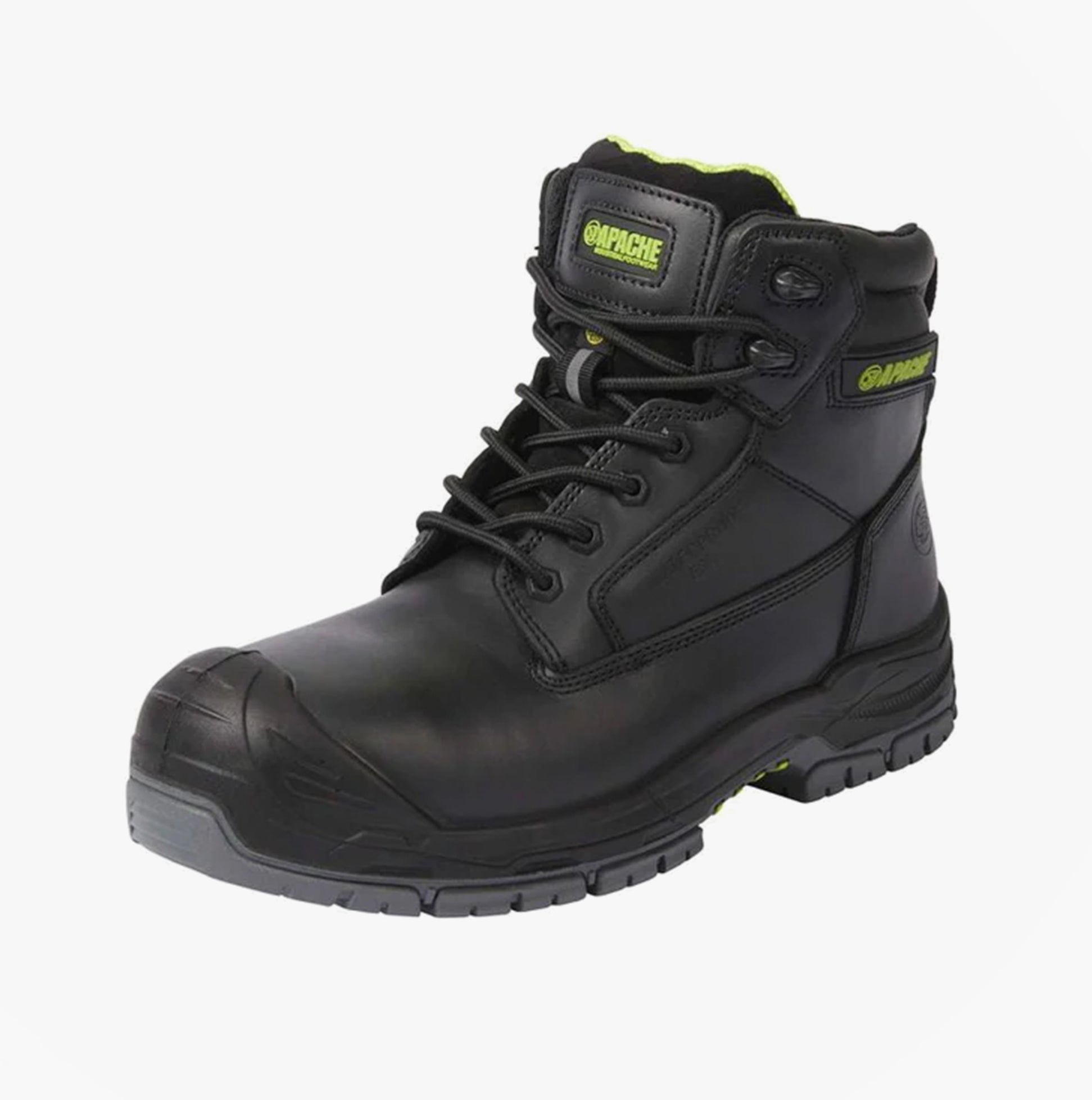 Apache CRANBROOK Unisex Boots Black side view showing leather upper, lace-up design, and round toe shape.