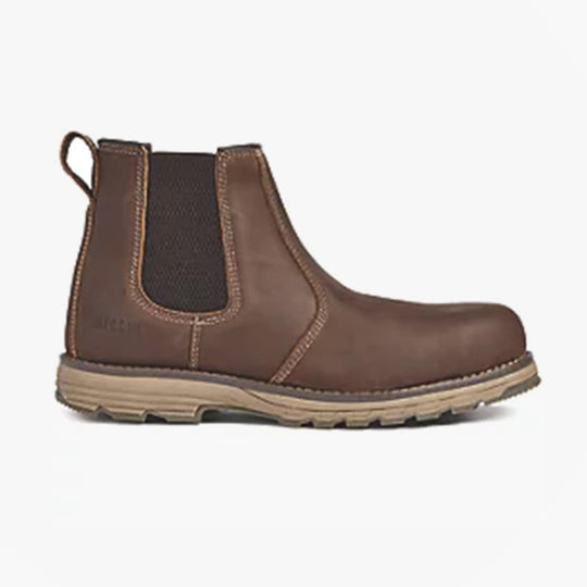 Side view of Apache FLYWEIGHT Mens Dealer Boots Brown showcasing nubuck upper and rubber sole.