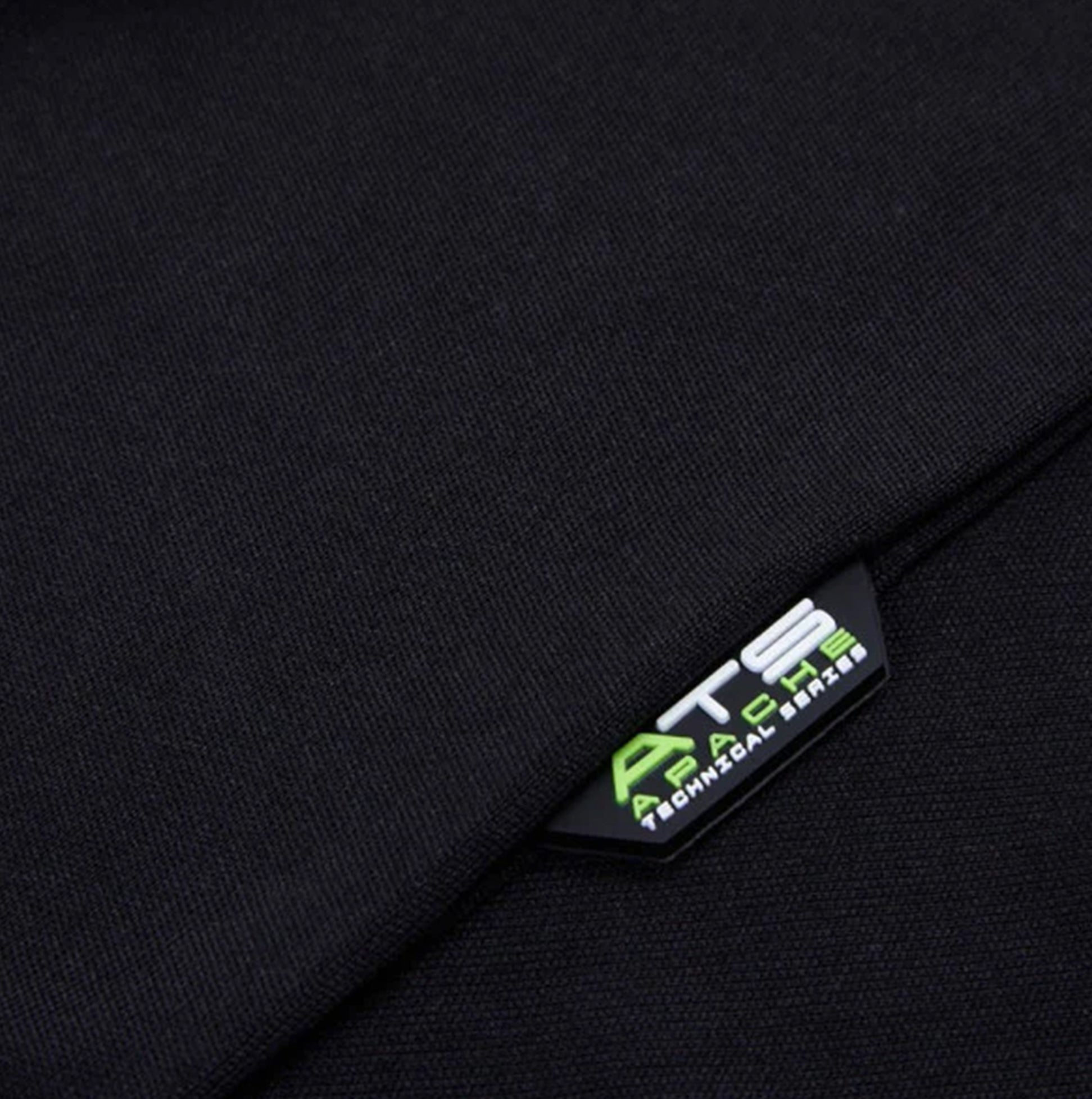 Apache LANGLEY Mens Polo Shirt Black Grey detail view showing tag and fabric texture