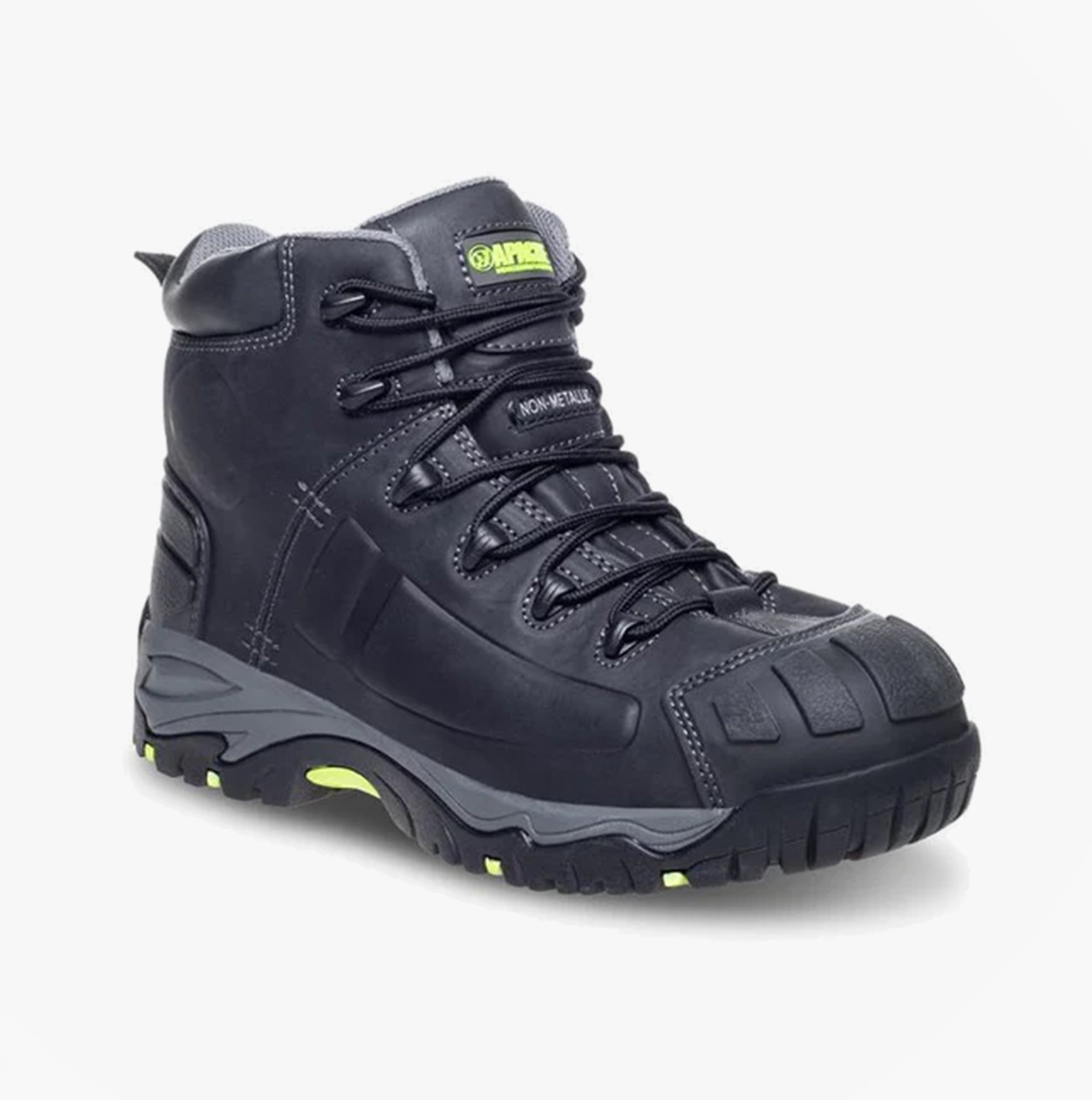 Apache MERCURY Unisex Boots Black side view showcasing safety features and lace-up design.