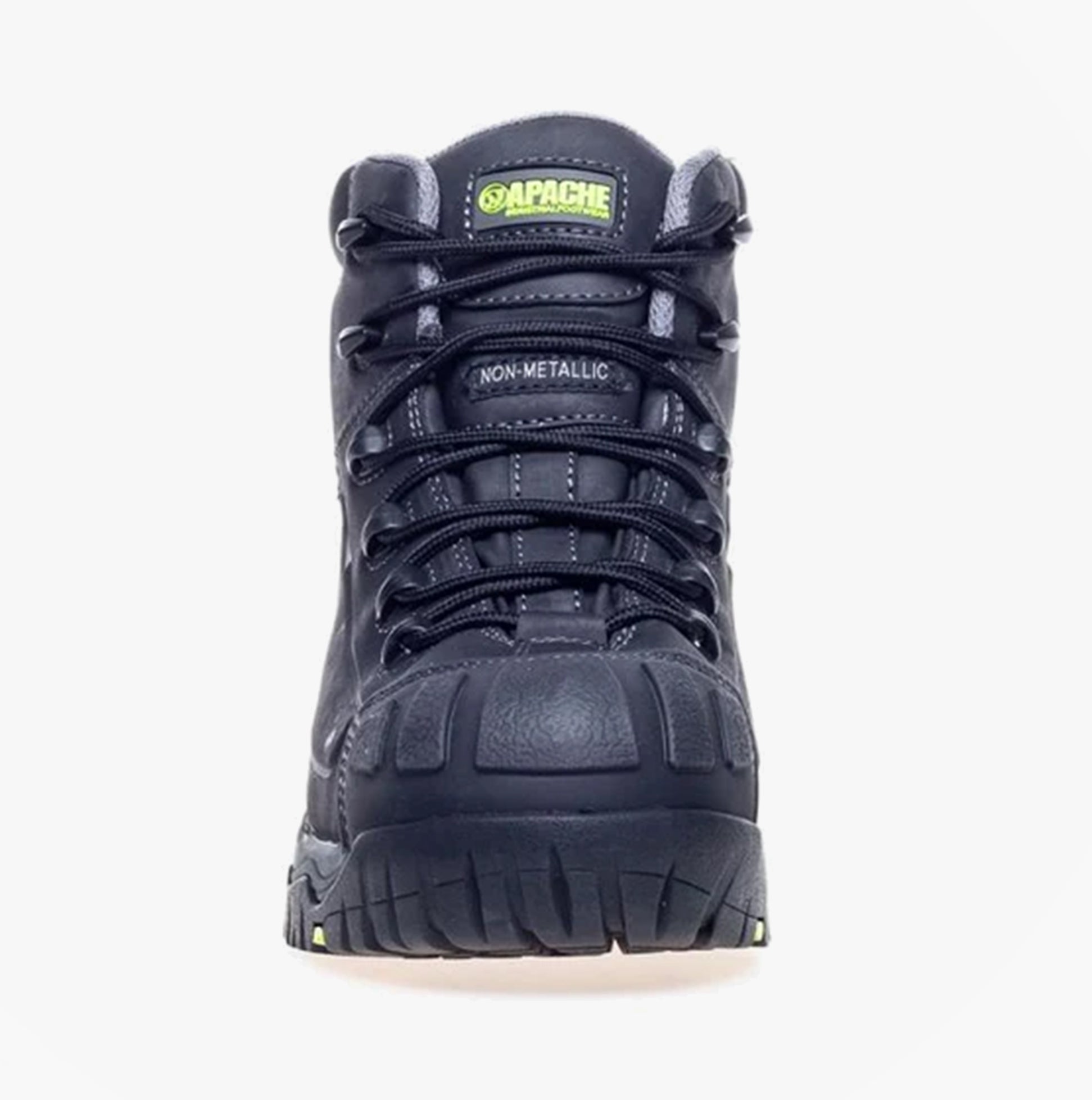 Apache MERCURY Unisex Boots Black front view showing lace-up design and non-metallic features.