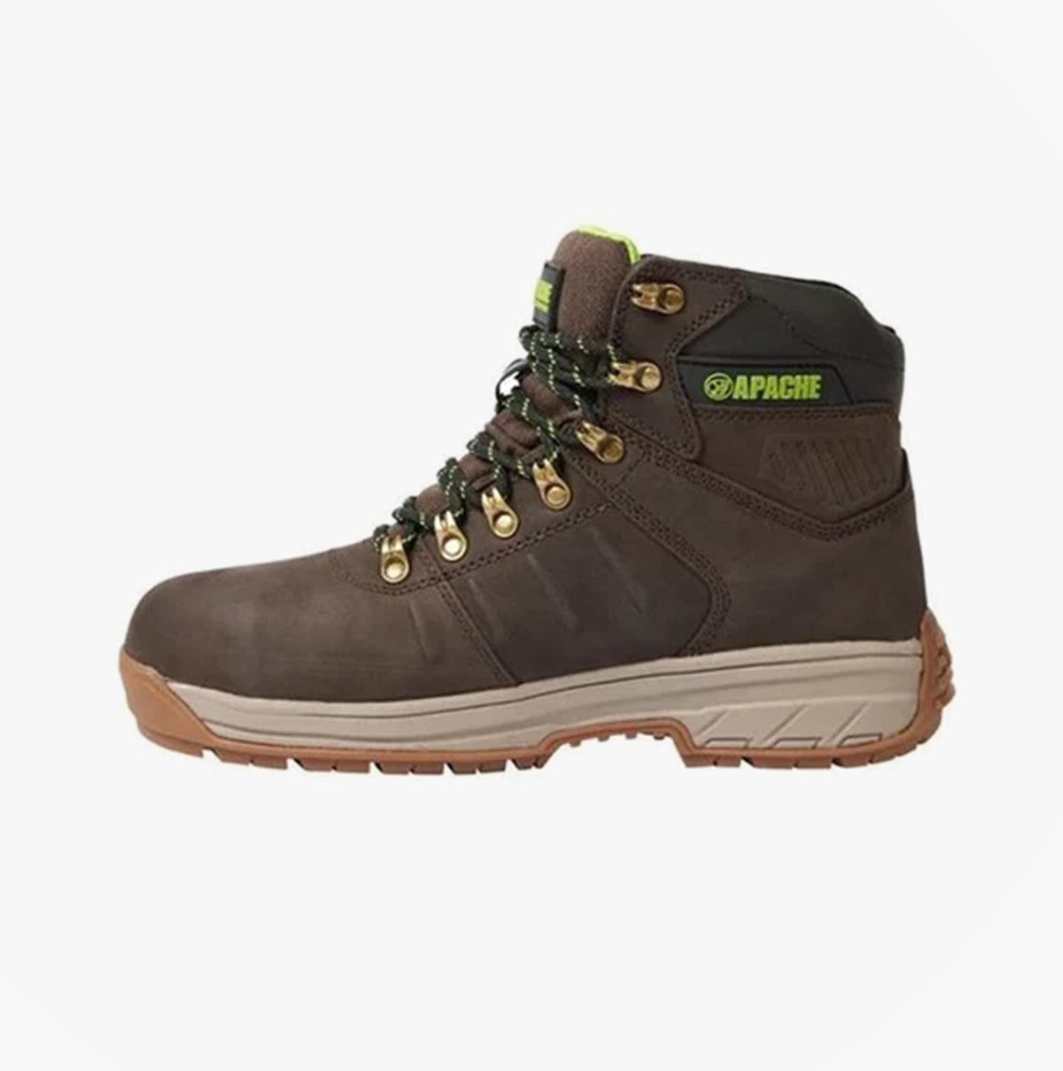 Apache MOOSE Unisex Boots Brown side view featuring safety features and durable materials.