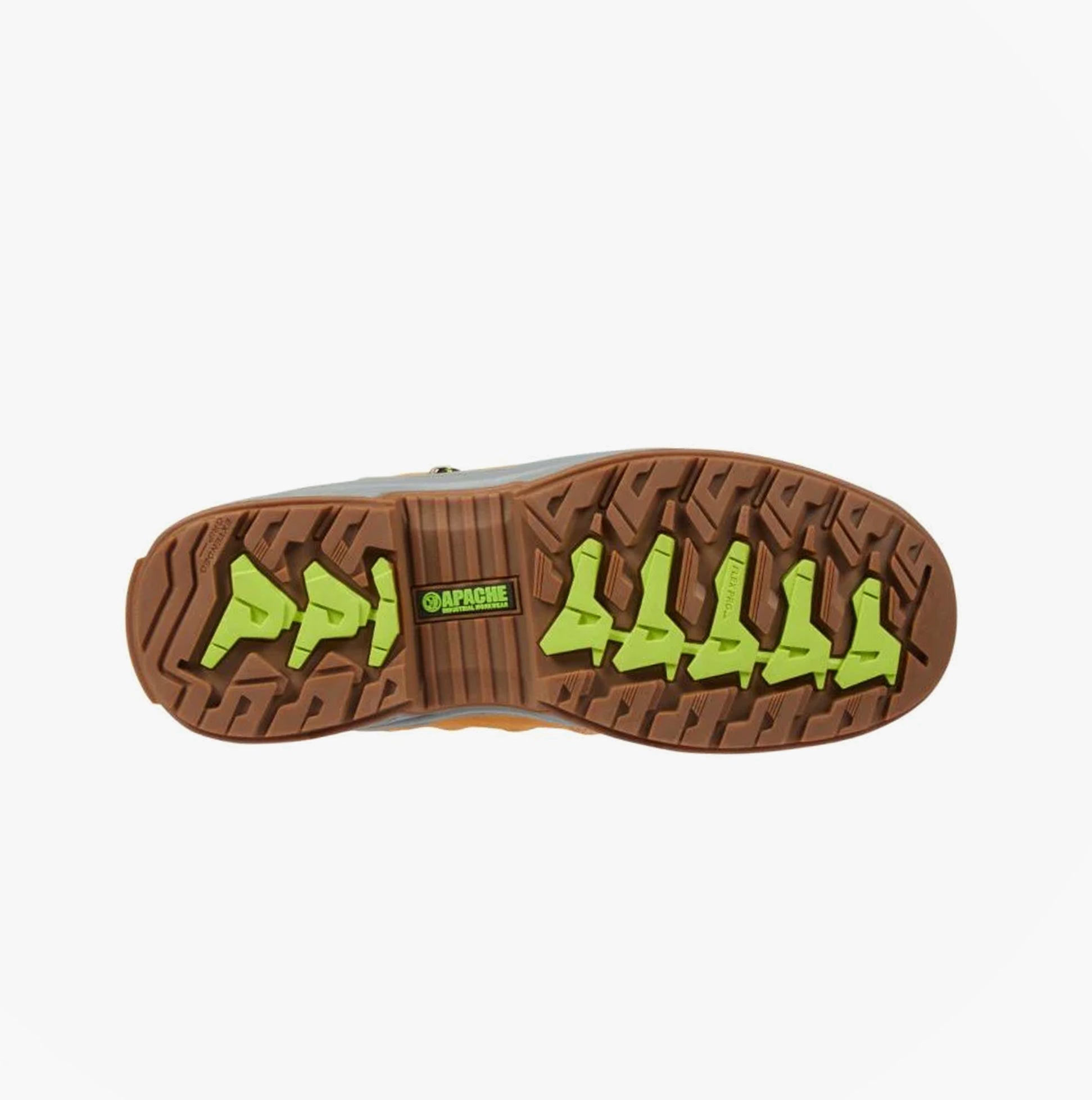 Apache MOOSE Unisex Boots Wheat sole view showcasing rubber traction and logo design.