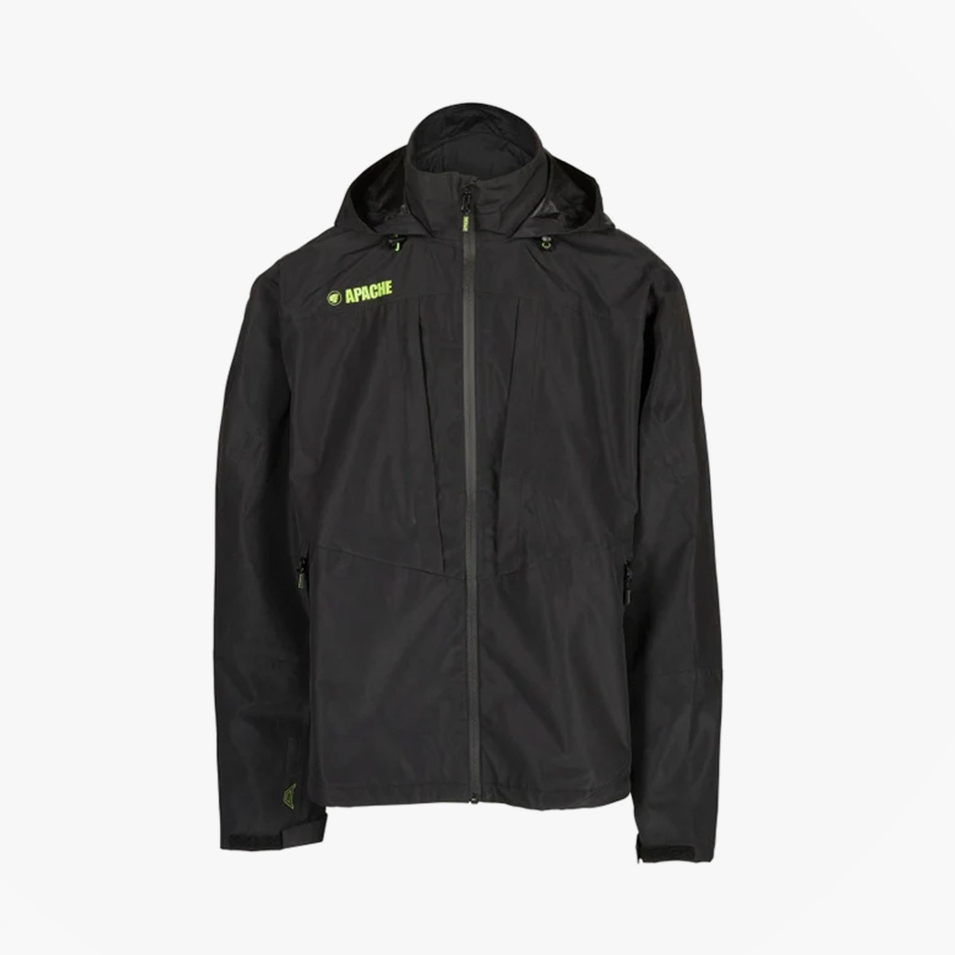 Apache OTTAWA Mens Waterproof Coat Black front view with foldaway hood and zip closure.