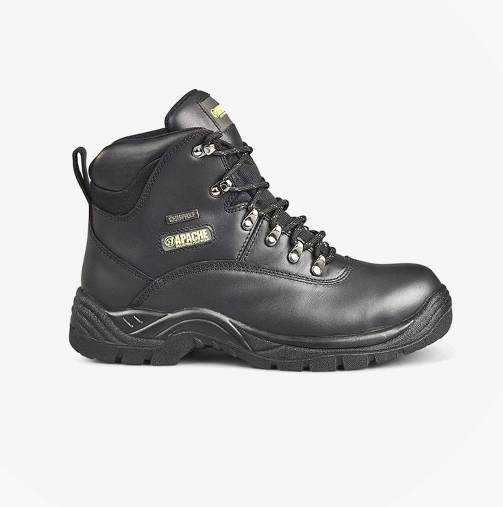 Apache SS812SM Unisex Boots Black side view featuring lace-up closure and rubber sole with anti-static safety features.