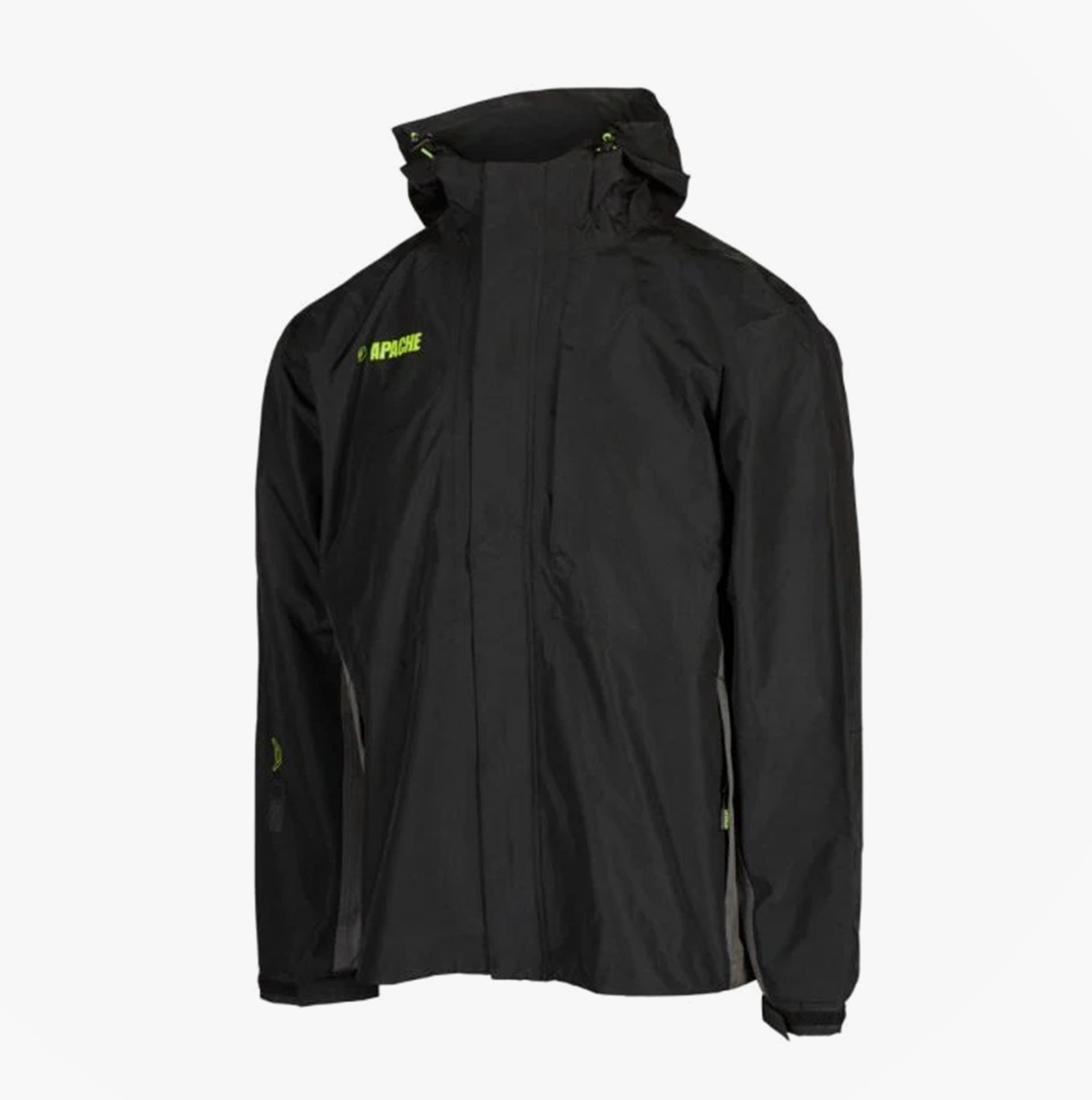 Apache WELLAND Mens Work Jacket Black Charcoal front view showcasing a zip fastening and hooded design.
