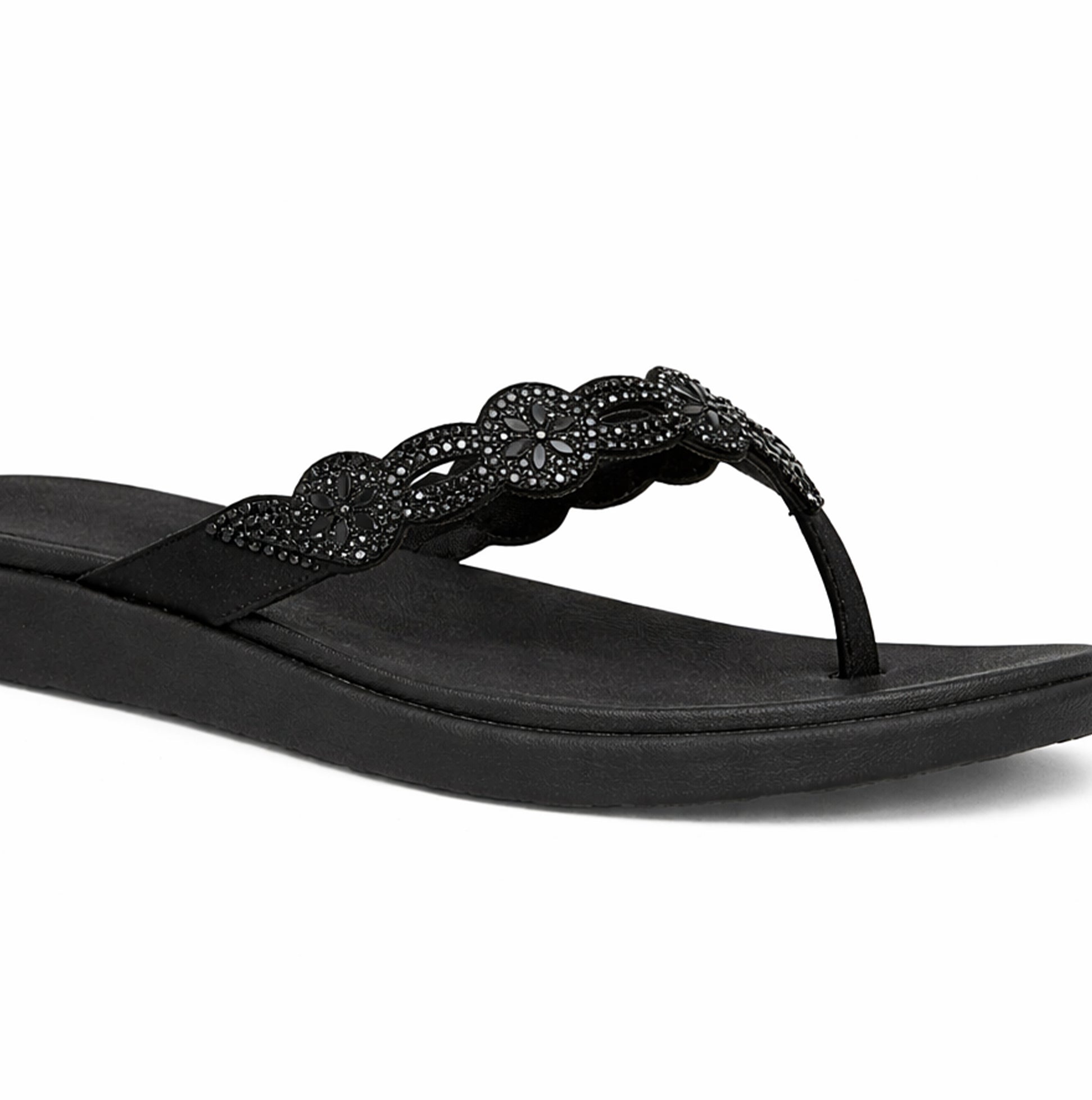 Skechers MEDITATION LUXE - DAZZLING FO Womens Toe-Post Sandals Black