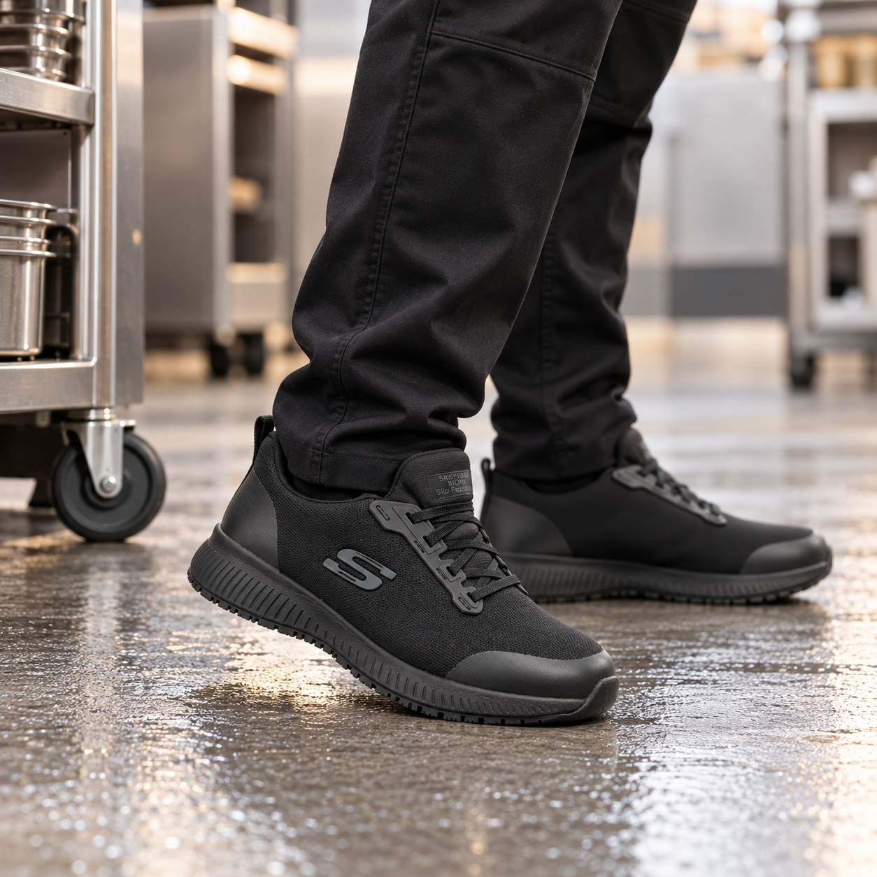 Skechers Work 77222EC Squad SR Womens Slip Resistant Work Trainers Black