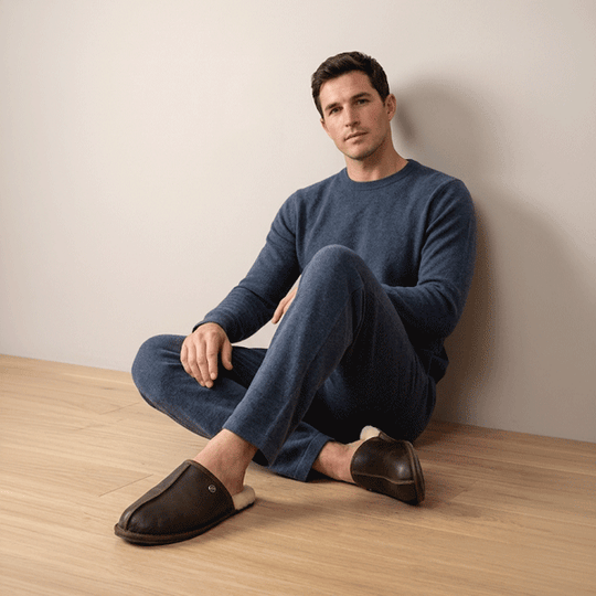 HOS Sheepskin EDWIN Mens Mules Brown Leather