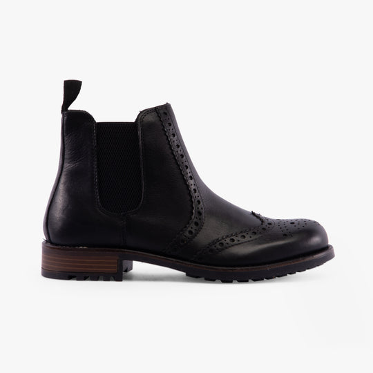 Band Wagon ELGIN Mens Chelsea Boots Black side view featuring leather upper and block heel.