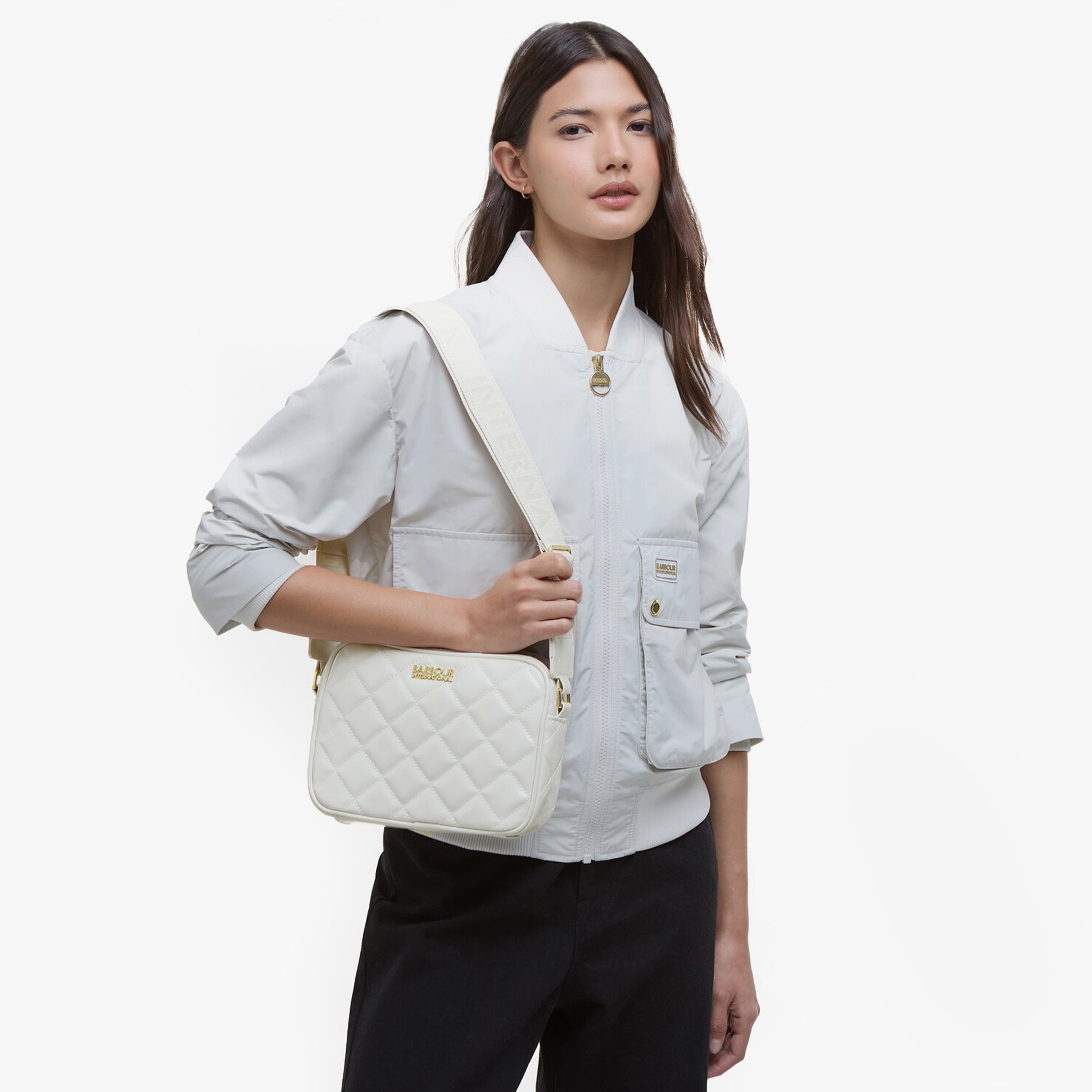 Barbour B.INTL QUILTED SLOANE Womens Crossbody Bag Gloss Silver Birch