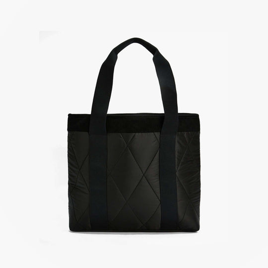 Barbour HEALY Tote Bag Womens Tote Bag Black/Ancient front view showing quilted design and sturdy handles.