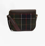 Barbour CROMARTY Crossbody Bag Womens Classic Tartan side view showing plaid pattern and brown leather details.