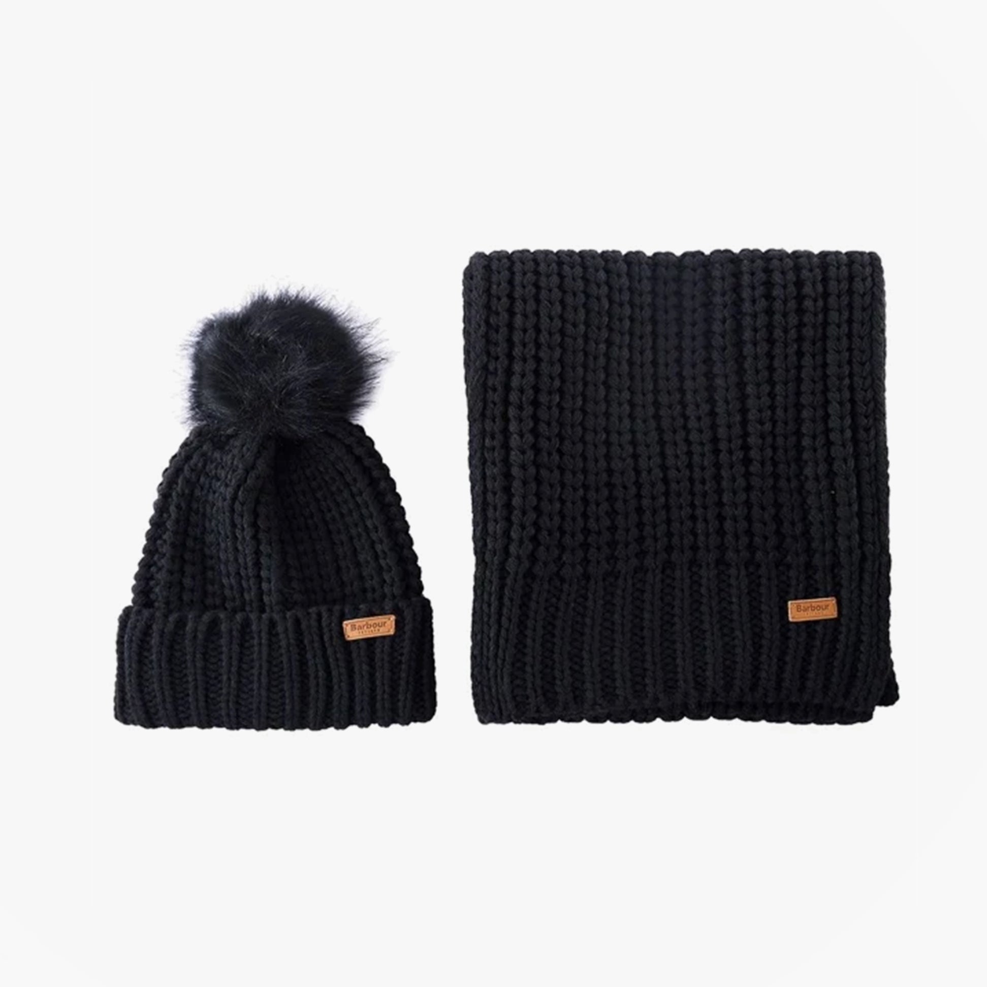 Barbour SALTBURN BEANIE & SCARF Womens Gift Set Black