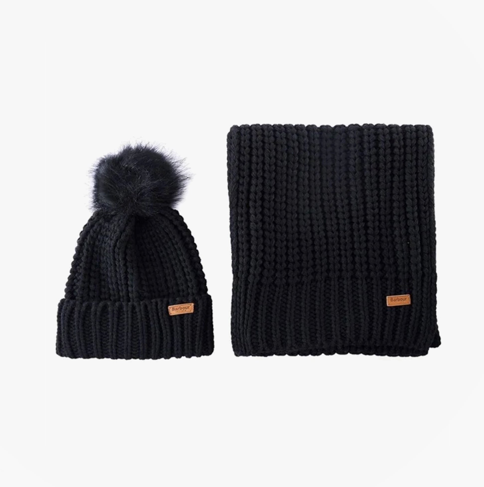 Barbour SALTBURN BEANIE & SCARF Womens Gift Set Black