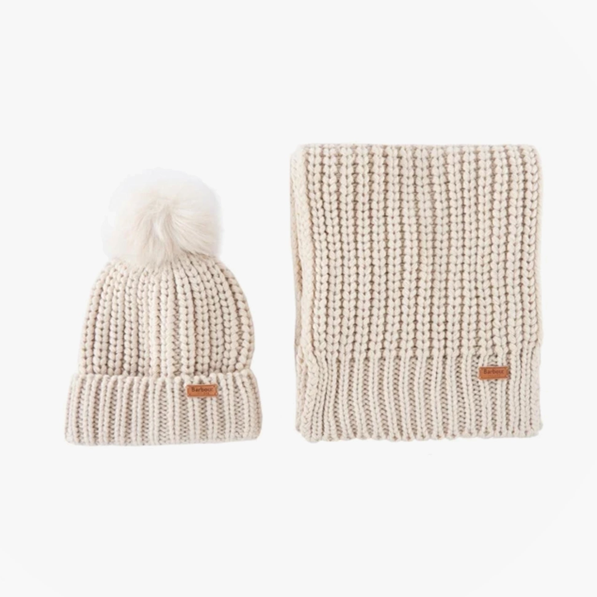 Barbour SALTBURN BEANIE & SCARF Womens Gift Set Pearl