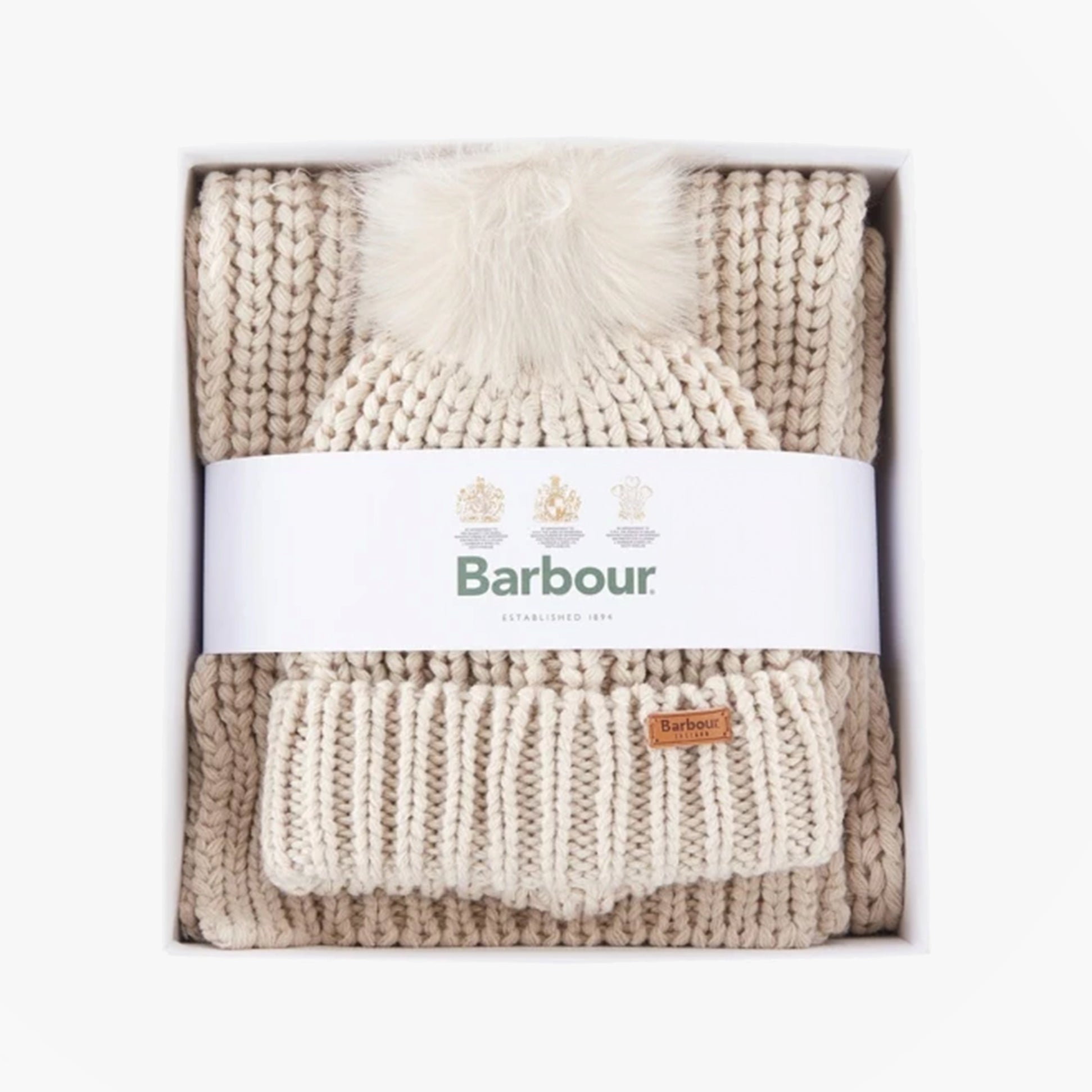 Barbour SALTBURN BEANIE & SCARF Womens Gift Set Pearl