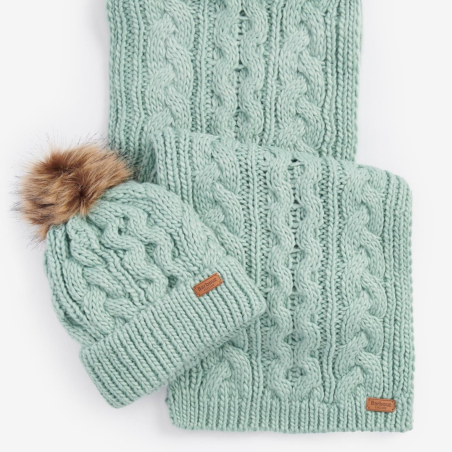 Barbour PENSHAW BEANIE & SCARF Gift Set Womens Soft Mint