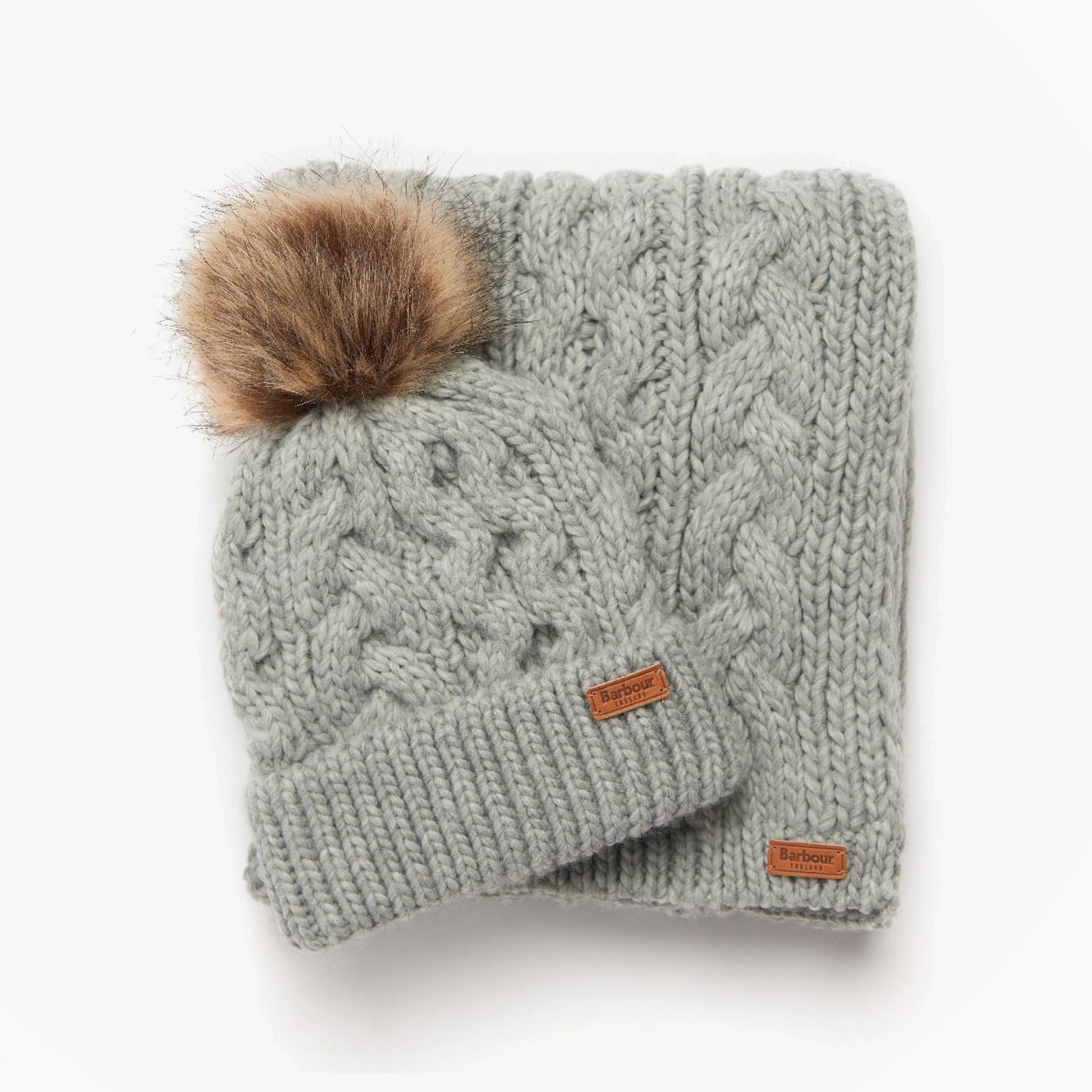 Barbour PENSHAW BEANIE & SCARF Womens Gift Set Grey