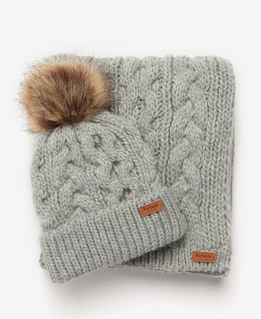 Barbour PENSHAW BEANIE & SCARF Womens Gift Set Grey