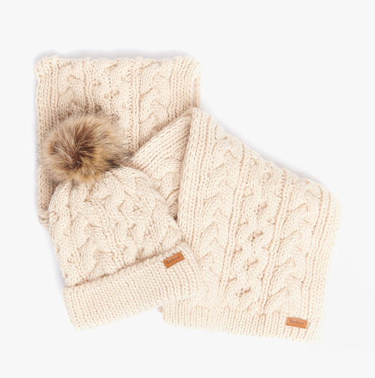 Barbour PENSHAW BEANIE & SCARF Womens Gift Set Blush Pink