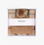 Barbour DOVER BEANIE & HAILES SCARF Gift Set Womens Hessian Tartan, top view in gift box showcasing beanie and scarf.