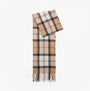 Barbour DOVER BEANIE & HAILES SCARF Gift Set Womens Hessian Tartan detail view of scarf with hessian tartan pattern