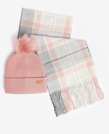 Barbour DOVER BEANIE & HAILES SCARF Womens Gift Set Pearl Grey