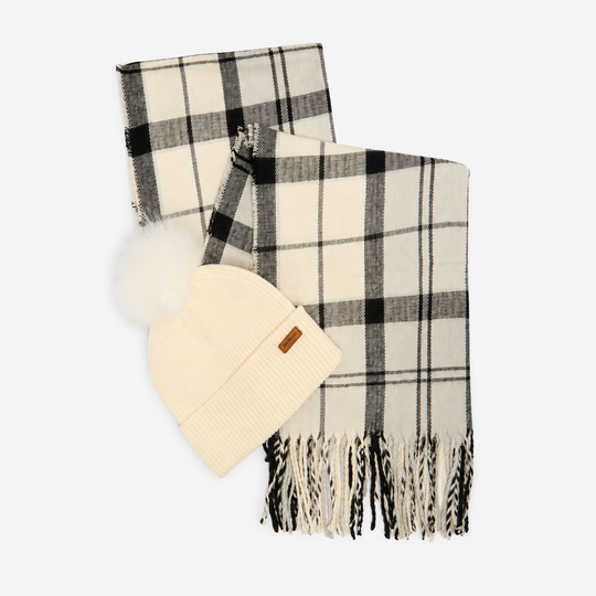 Barbour DOVER BEANIE & HAILES SCARF GIFT SET Womens Beanie Monochrome Tartan