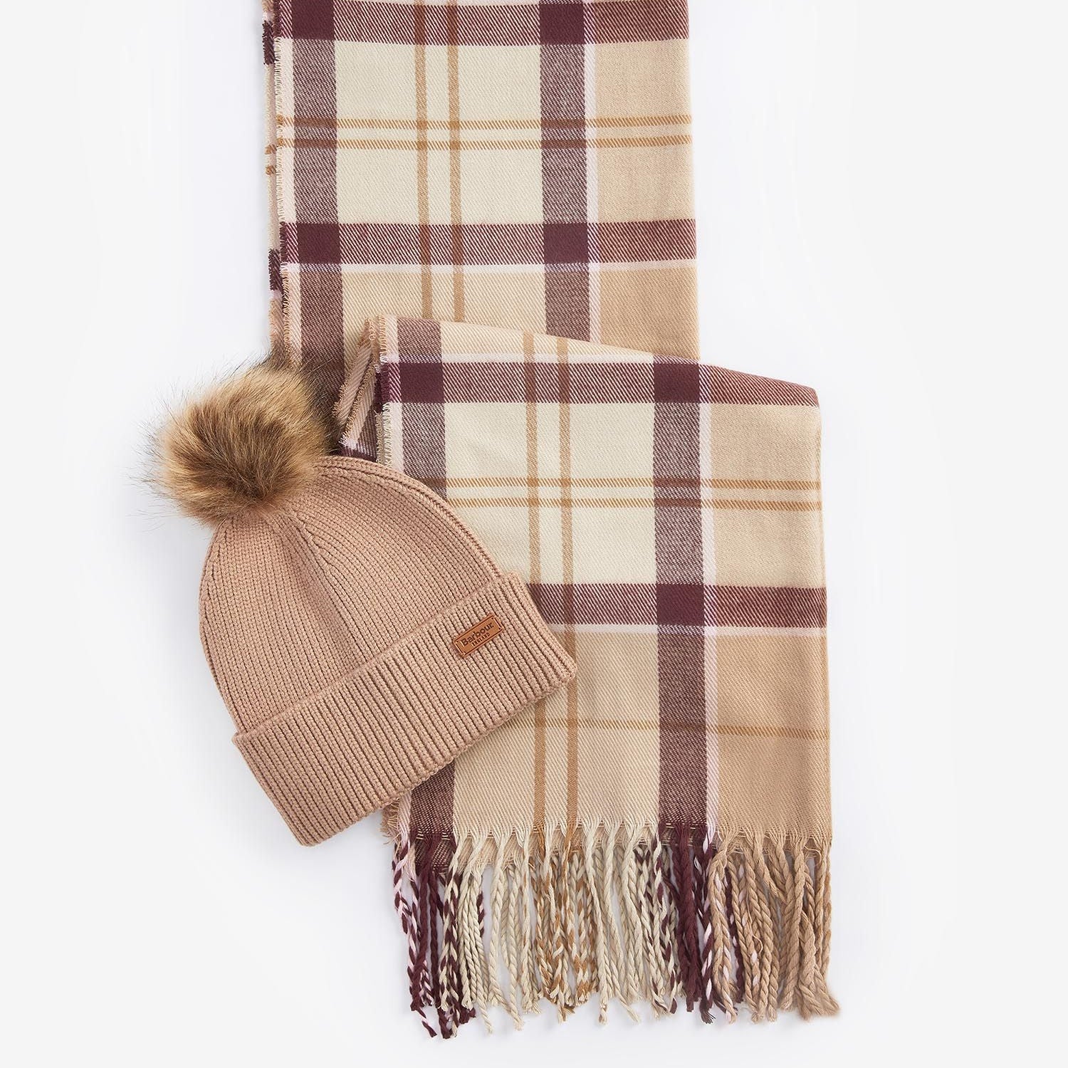 Barbour DOVER BEANIE & HAILES SCARF Gift Set Womens Muted Cabernet