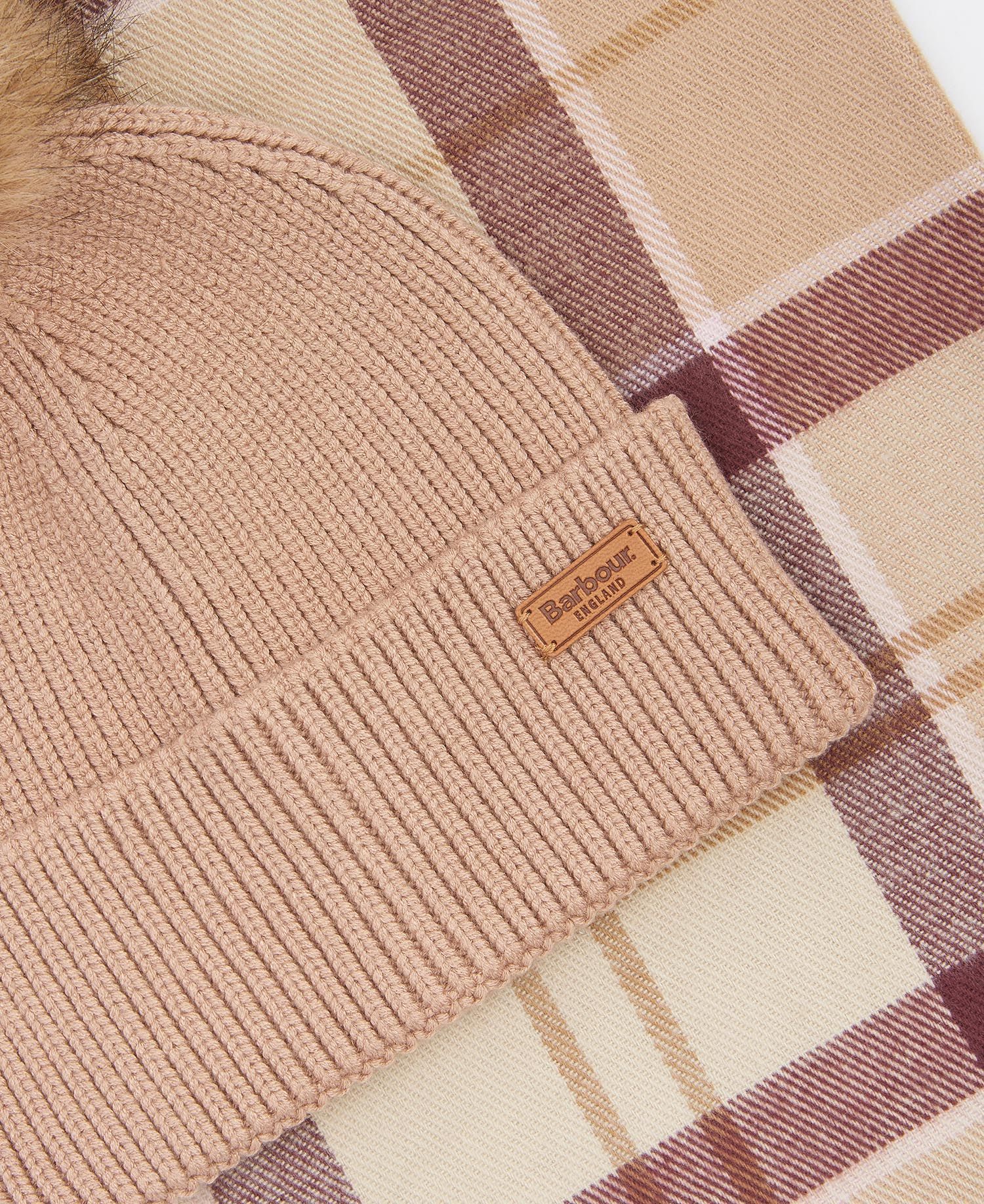 Barbour DOVER BEANIE & HAILES SCARF Gift Set Womens Muted Cabernet