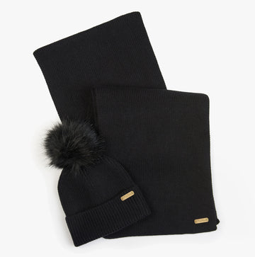 Barbour MALLORY BEANIE & SCARF Womens Gift Set Black