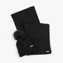 Barbour MALLORY BEANIE & SCARF Womens Gift Set Black top view of hat and scarf set featuring a pom pom beanie and scarf.