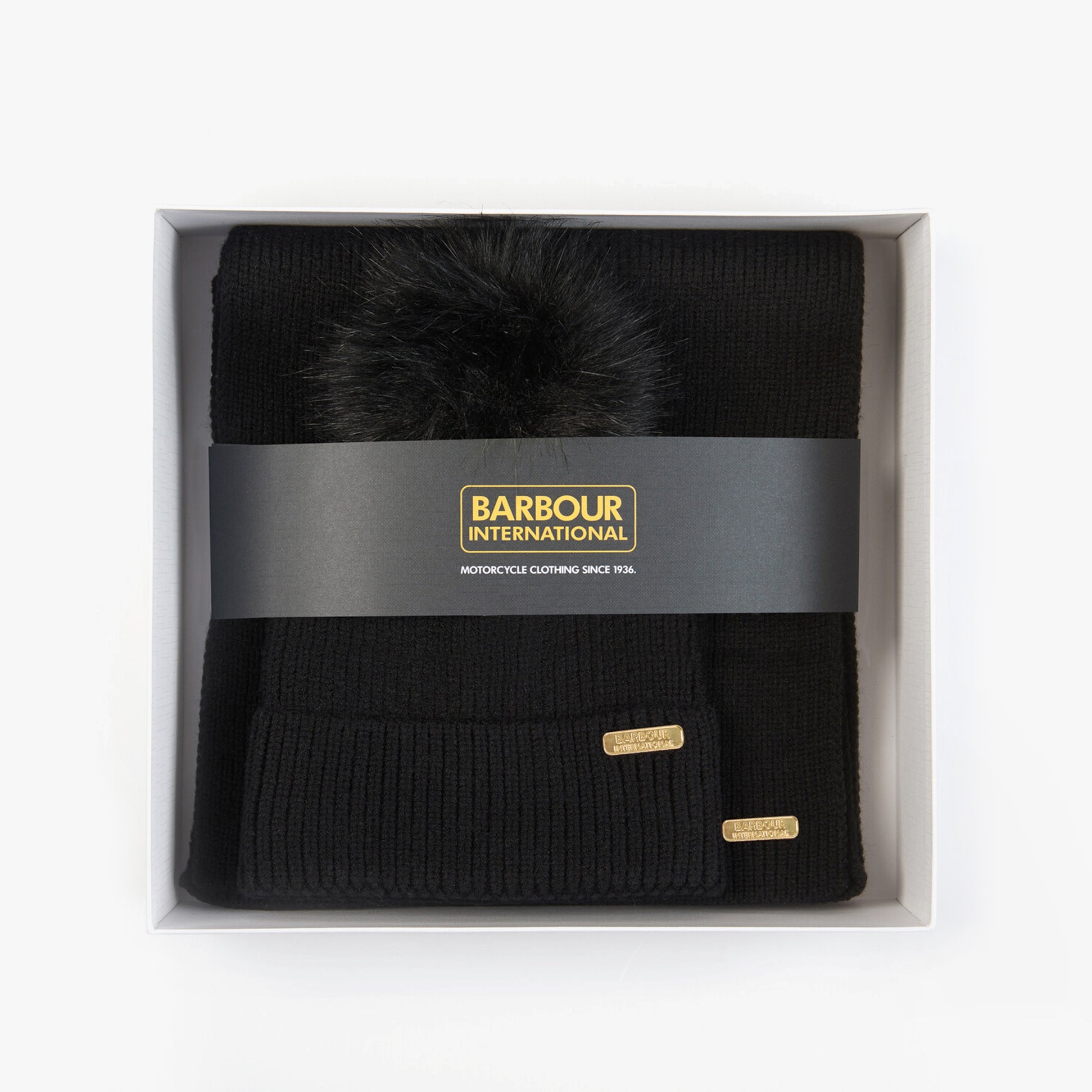 Barbour MALLORY BEANIE & SCARF Womens Gift Set Black