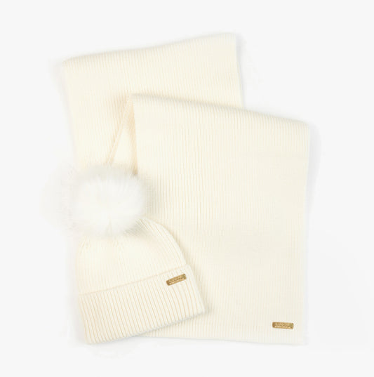 Barbour MALLORY BEANIE & SCARF Womens Gift Set Optic White