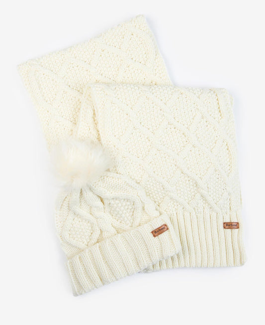 Barbour RIDLEY BEANIE & SCARF Womens Gift Set Cream