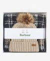 Barbour SALTBURN BEANIE & TARTAN SCARF Womens Gift Set Rosewood