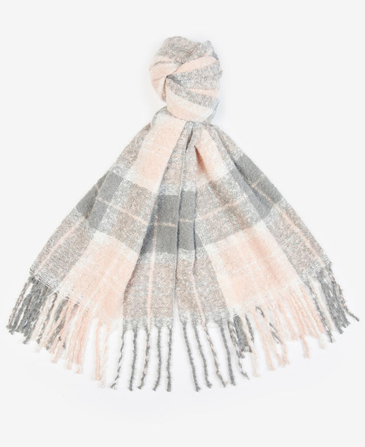 Barbour SALTBURN BEANIE & TARTAN SCARF Womens Gift Set Grey Rose