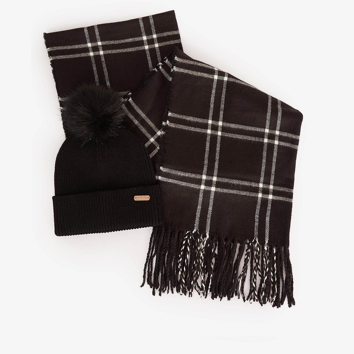 Barbour MALLORY BEANIE & WINDOWPANE SCARF Gift Set Womens Black